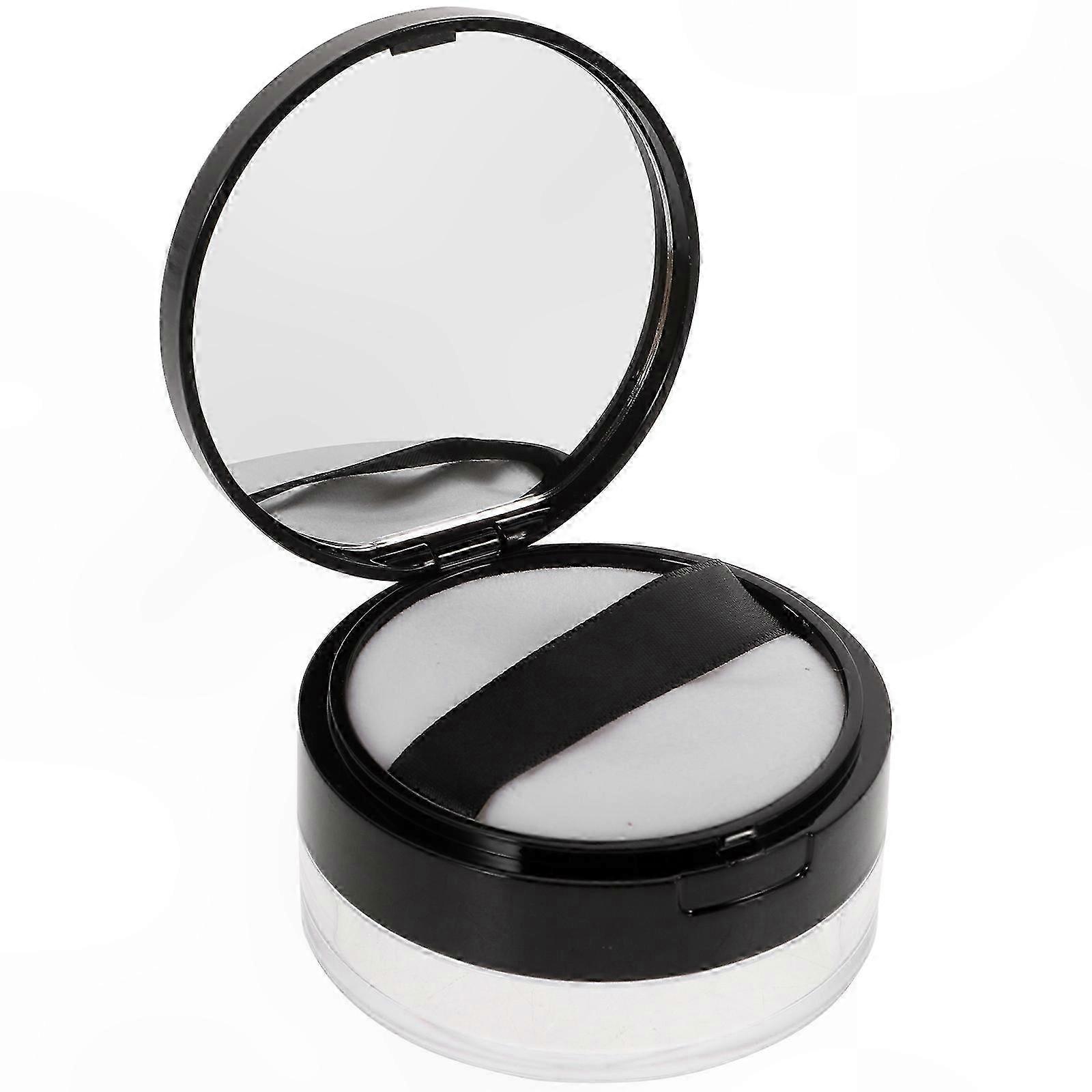 Compact Portable Makeup Powder Case with Mirror and Puff (Black)