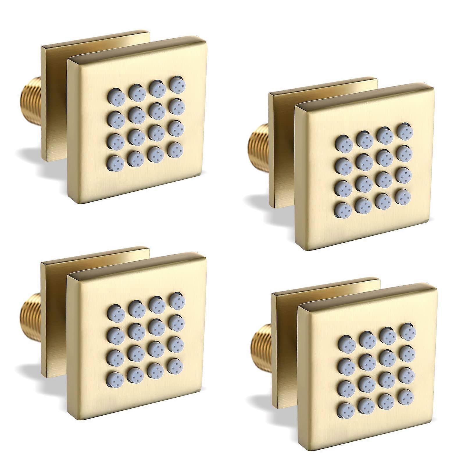 Brass Shower Body Spray Jets 4pcs Wall Mount Powerful Pressurized 360 Adjustable Brushed Gold