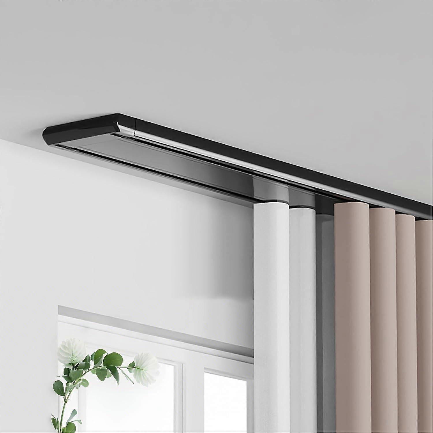 Ceiling Mount Double Curtain Rail Track 5.5m Black Heavy Duty Smooth Sliding for Room Dividers