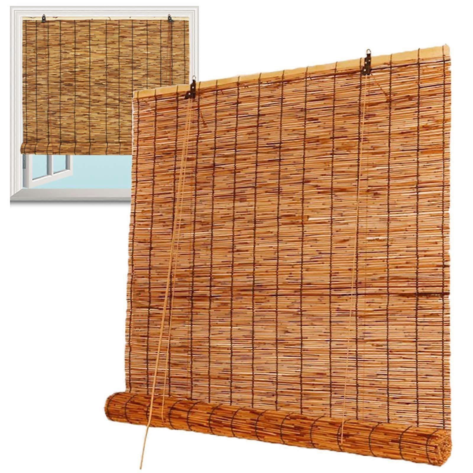 Bamboo Roll Up Blinds Outdoor Patio Sunshade Privacy Light Filtering Window Shade 46x36