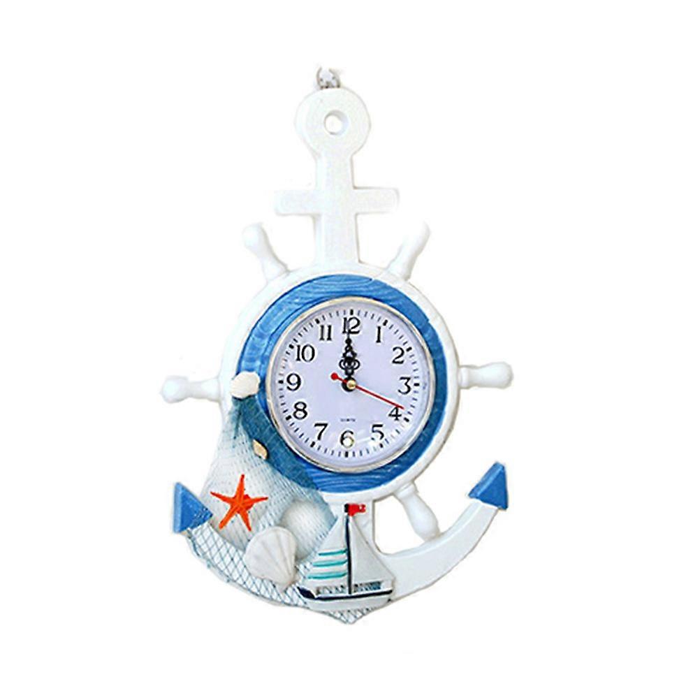 Anchor Clock for Wall Decoration Featuring Mediterranean Style in Blue