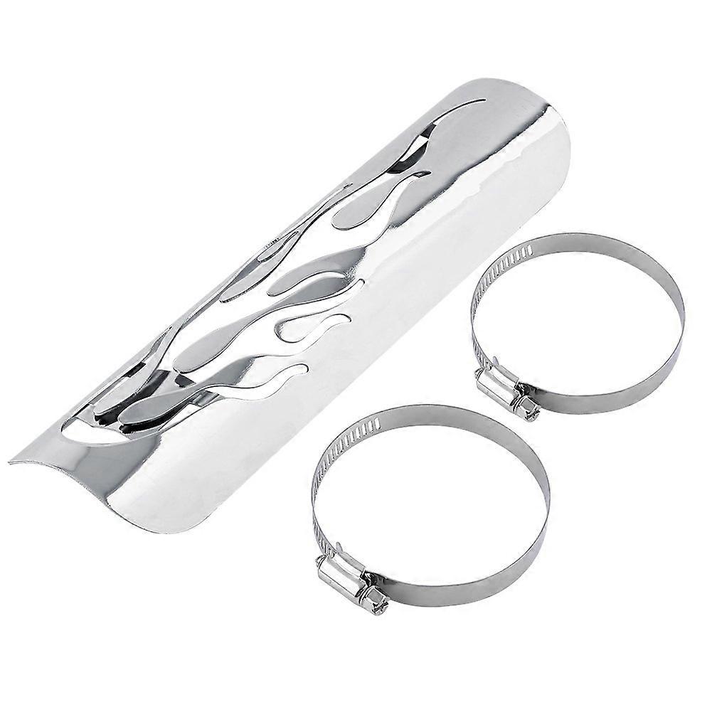 Motorcycle Exhaust Heat Shield with Cool Flame Design,  Temp Resistant Universal Guard Silver