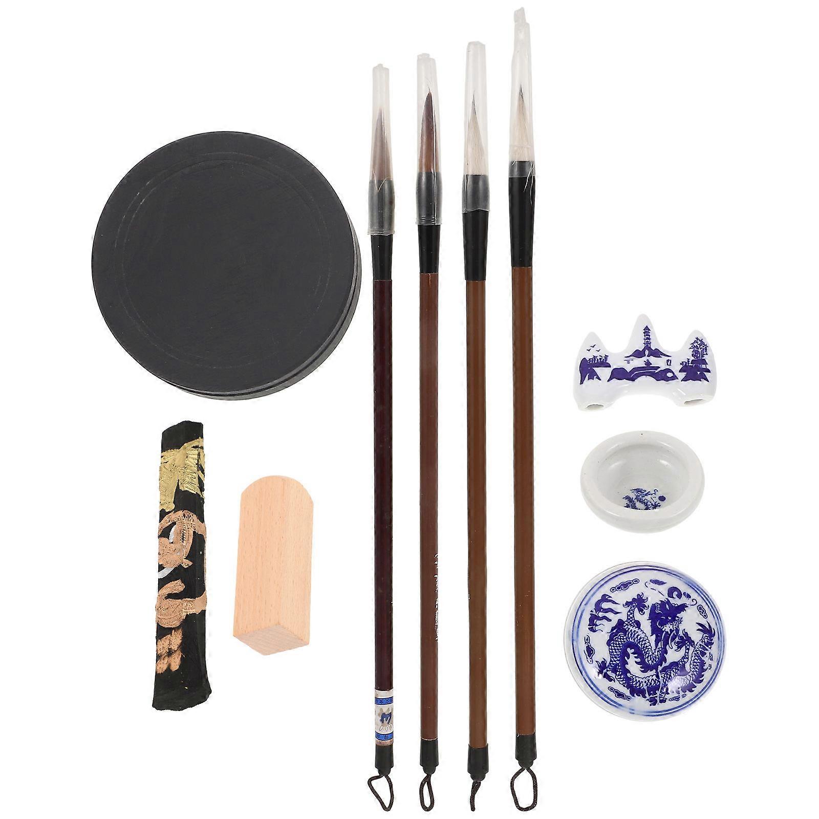 Study Ink Brush Chinese Calligraphy Set for Practicing 2Sets with Ink Stone