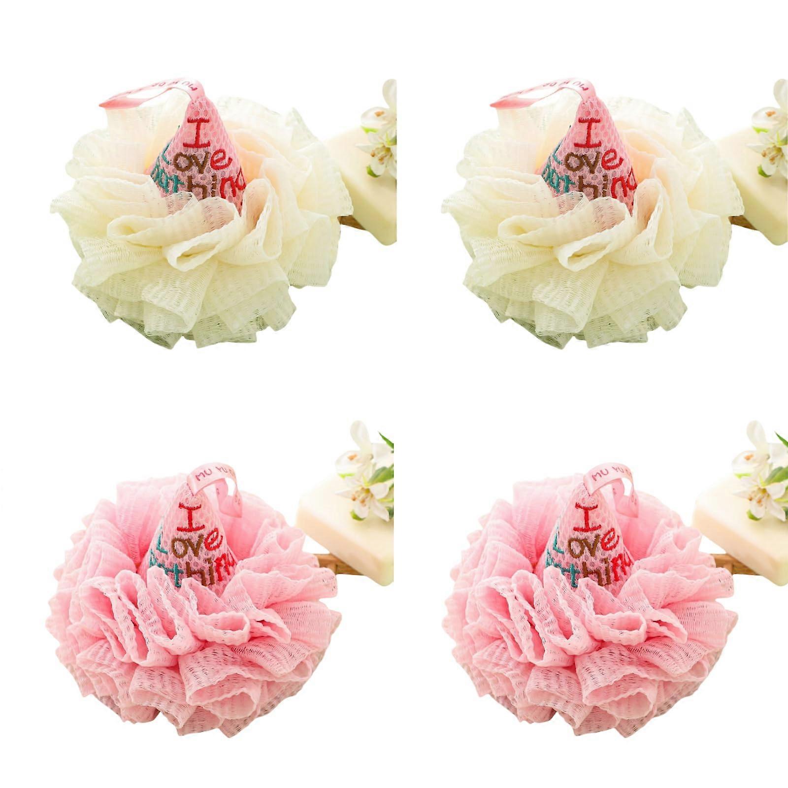 Bath Sponge Set Double Layer Mesh Soft Foaming Shower Loofah for Sensitive Skin White and Pink