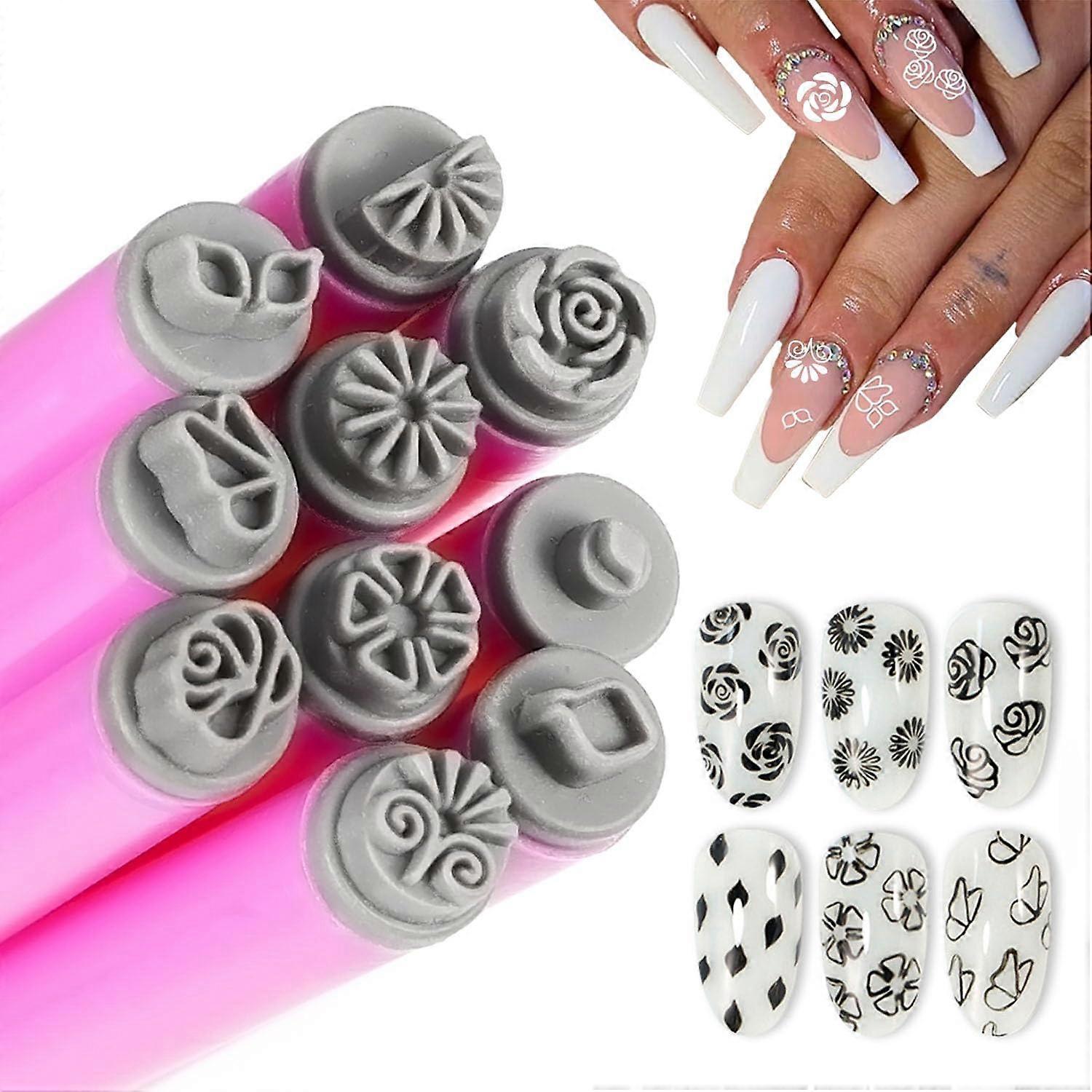 10pcs Pink Nail Art Stamping Pen Set with Silicone Heads for Fast Precise Pattern Transfer
