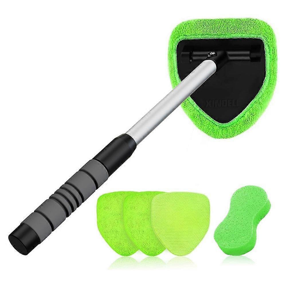 Windshield Cleaner Tool - Large Head Car Interior&Exterior Window Cleaning Kit with Extendable Handle & Microfiber Pads