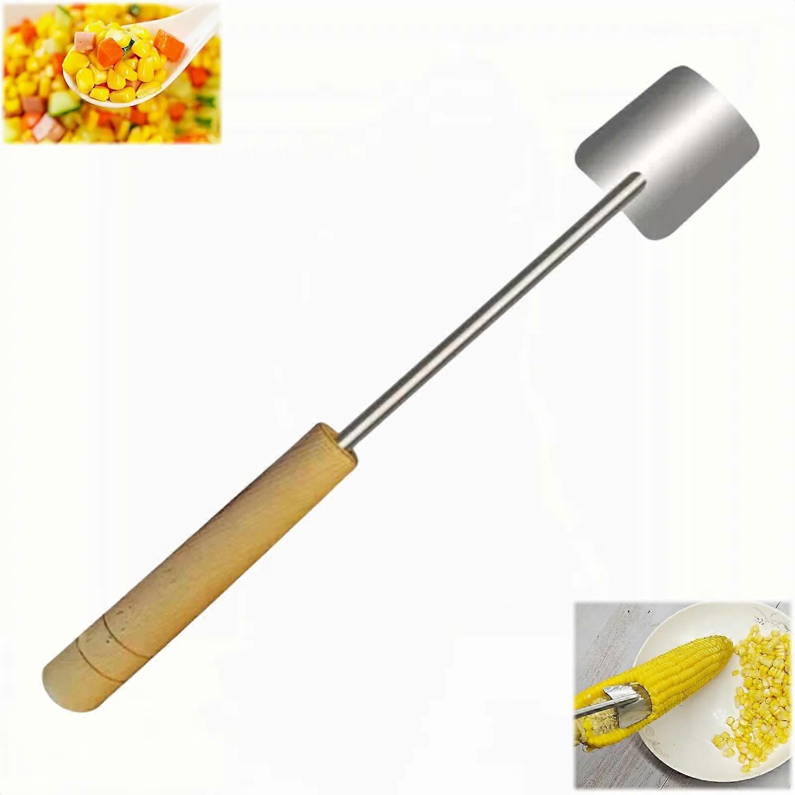 Corn Cob Stripper Stainless Steel Long Handle Kernel Remover with Safe PushDown Design 1Pcs