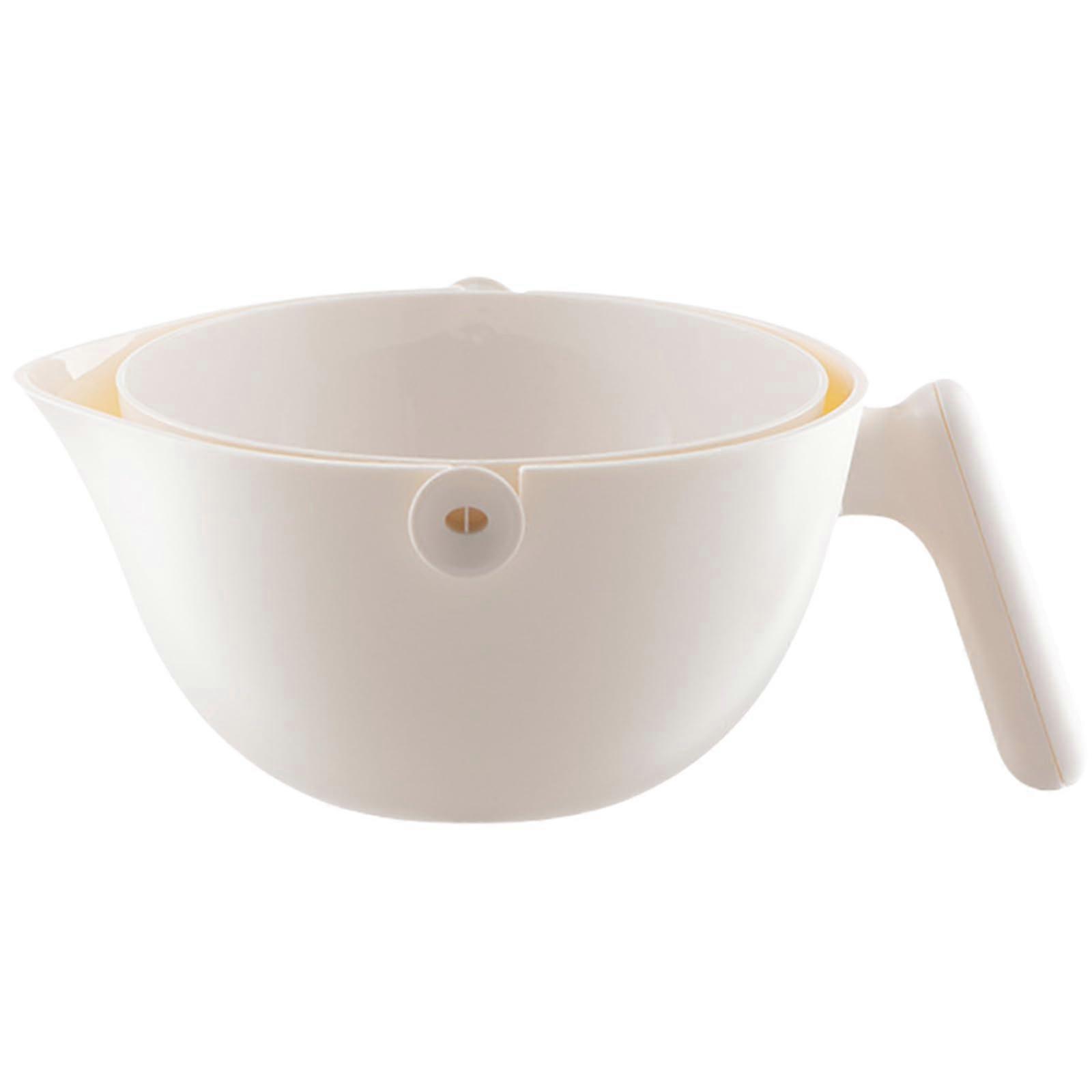 Multifunctional Kitchen Strainer with Bowl, Double Layer Vegetable and Fruit Washing Basket, Cream White
