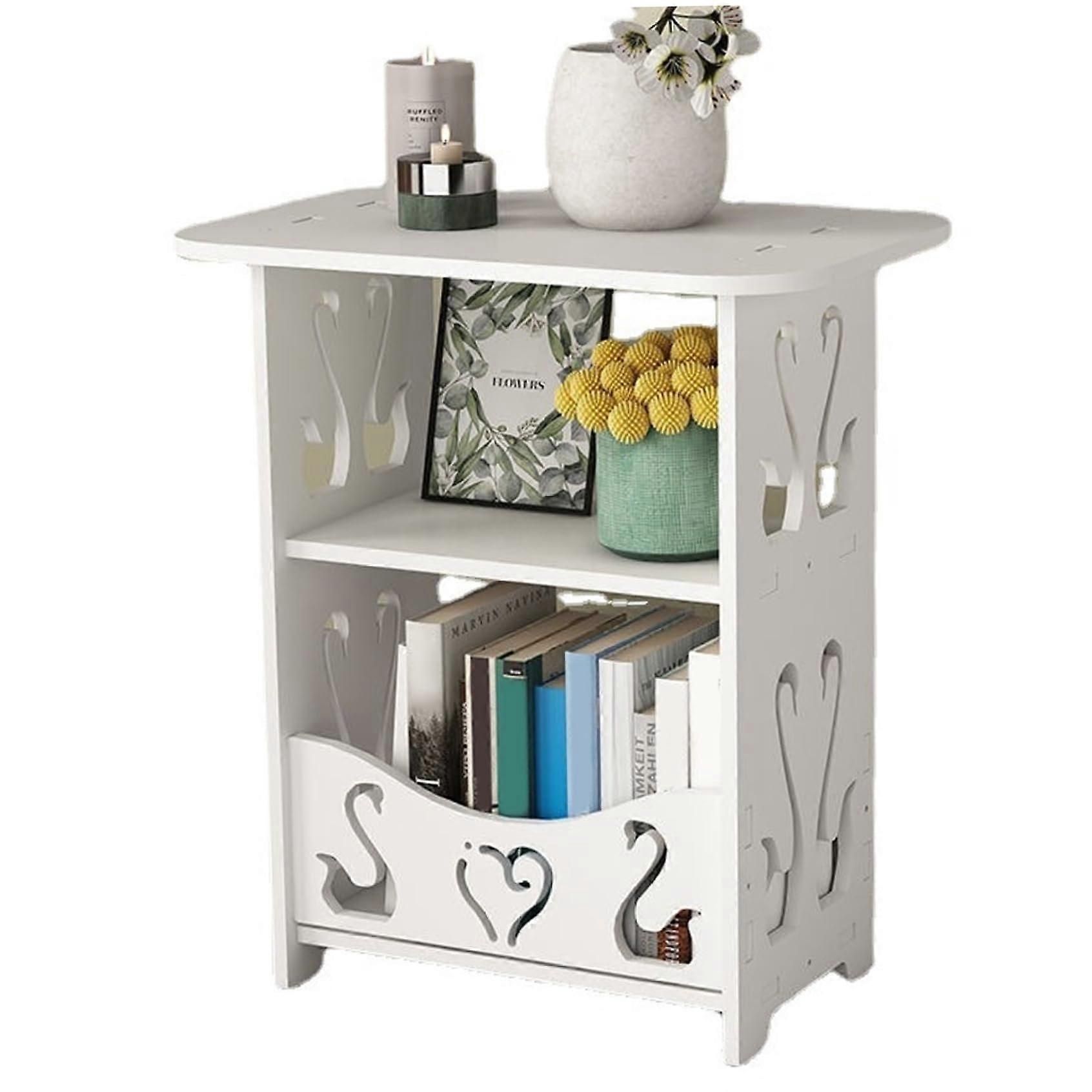 Small Bedside Table with Storage Shelf, Space Saving White Side Table for Bedroom or Living Room
