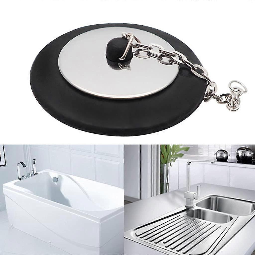 Universal Rubber Sink Stopper with Easy Pull Chain for Kitchen or Bathroom Drain