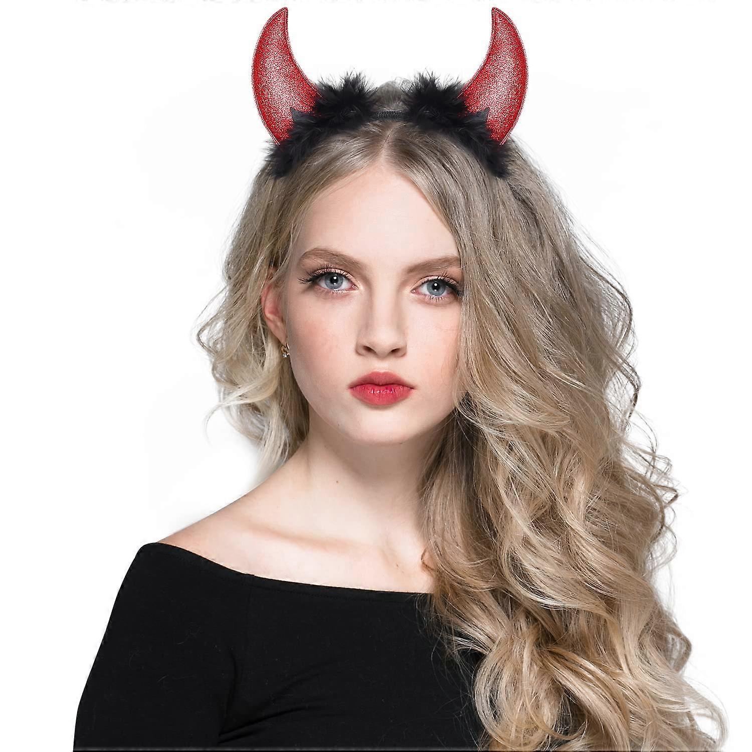 Red Devil Horn Headband for Halloween Cosplay, Adjustable Comfortable Fit Party Accessory