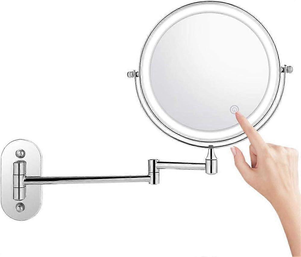 LED Lighted Makeup Mirror Wall Mounted with Touch Sensor, 1x/10x Magnification, 8 Inch Chrome