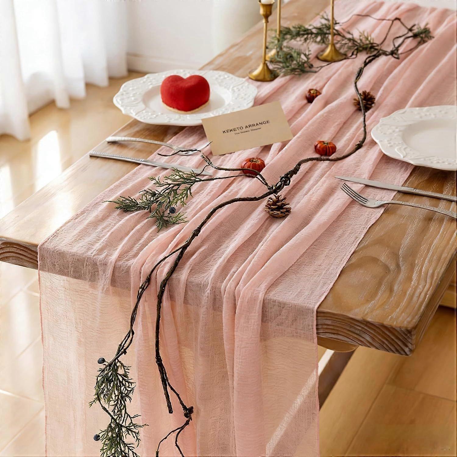 Pink Valentines Day Decorations Table Runner Cheese Cloth Rustic Gauze