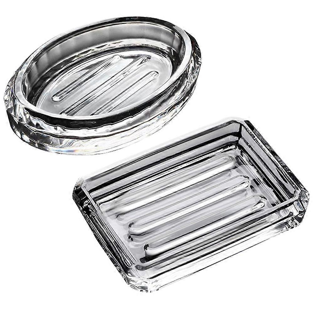 Transparent Glass Soap Storage Holder for Bathroom Use 2Pcs Set