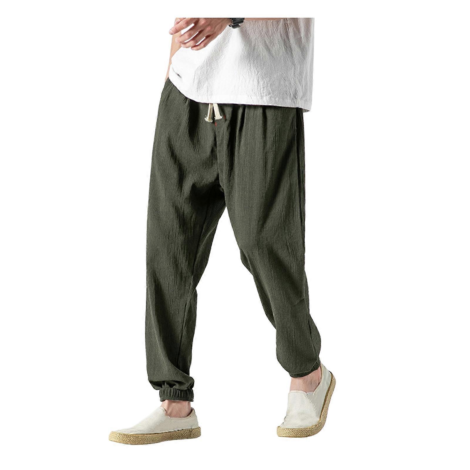 Spring Fall Men Bloomers Harem Pants Loose Drawstring Elastic Waist Pockets Deep Crotch Ankle-banded