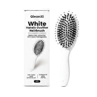 Witte haarborstel met kussen van nylon en everzwijnhaar voor dagelijkse styling en gladde haarverzorging (1 stuk)