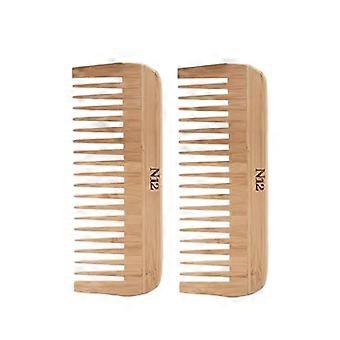 12 Set of 2 Handmade atural Bamboo Wooden Wide Tooth Comb - Eco-Friendly
