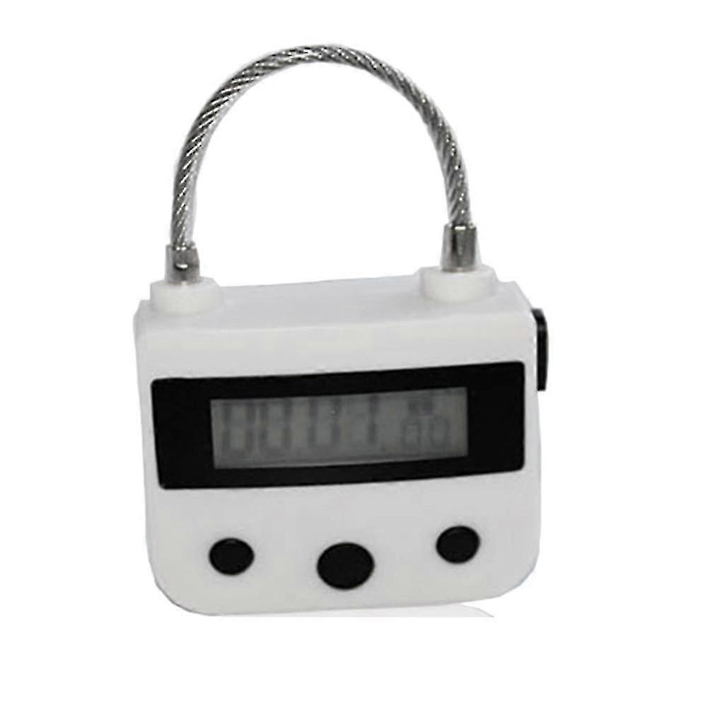 Metal timer lock with USB LCD display, metal electronic rechargeable timer, multi-functional padlock, white.