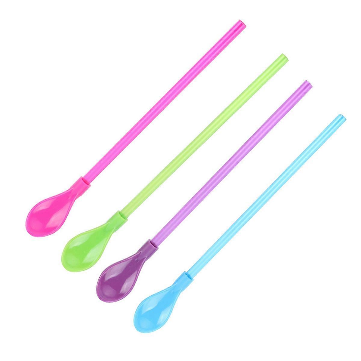 4Pcs Multifunction Straw Spoon for Drinking Stirring Spoons