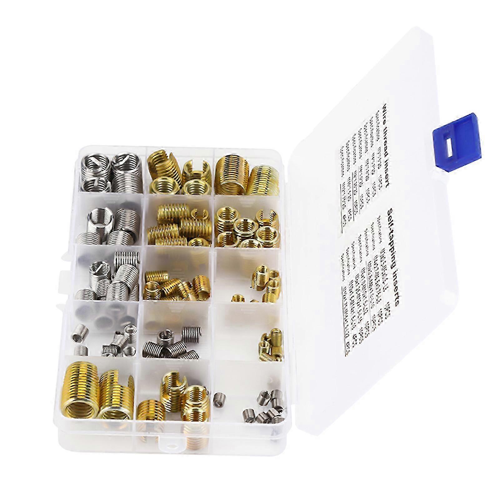 116Pcs Self Tapping Thread Slotted Inserts and Steel Wire Thread Inserts Combination Set