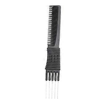 Black Carbon Fiber Anti-Static Steel Wire Clip Comb Rat-Tail Comb Hair Tool