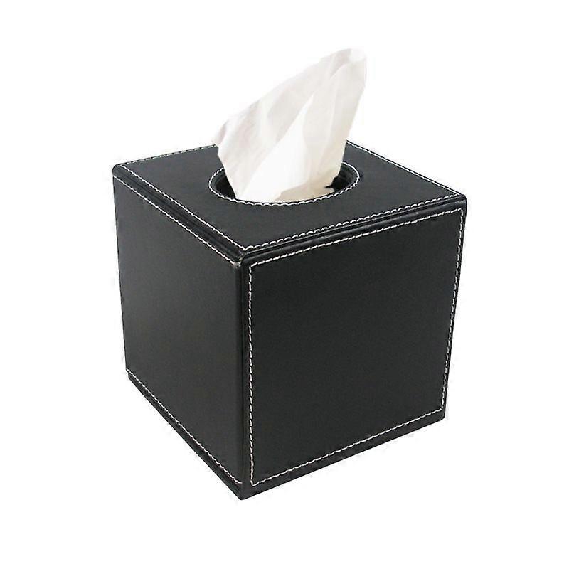 Tissue Box Leather Black Square Napkin Holder