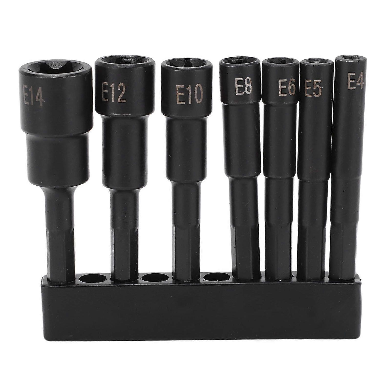 7PCs set Hexagonal Plum Blossom Socket Chuck 1/4in Dia E4 E5 E6 E8 E10 E12 E14 CRV Anti Theft Screw Wrench YEMAA