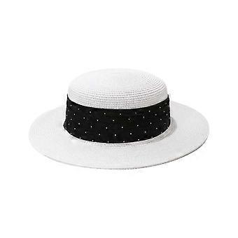 Einfacher koreanischer Strohhut mit Strasssteinen, breiter Krempe, Sonnenschutz, Bucket Hat, konkave Form, Damen-Sonnenhut für den Strand
