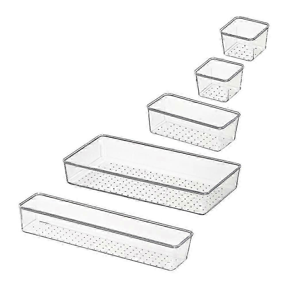 Drawer Organizer Box for Storage 5Pcs Multi Purpose Transparent Plastic Set
