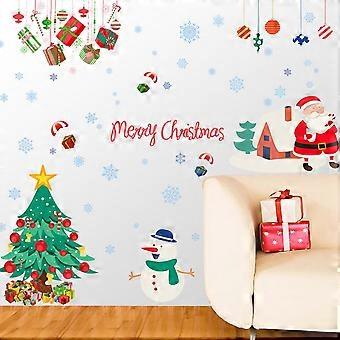 Heytea Christmas Santa Claus Hanging Ball Gifts Snowman Glass Window Wall Stickers Decals, Home Shop Decoration Removable Adhesive DIY Art Wall Murals