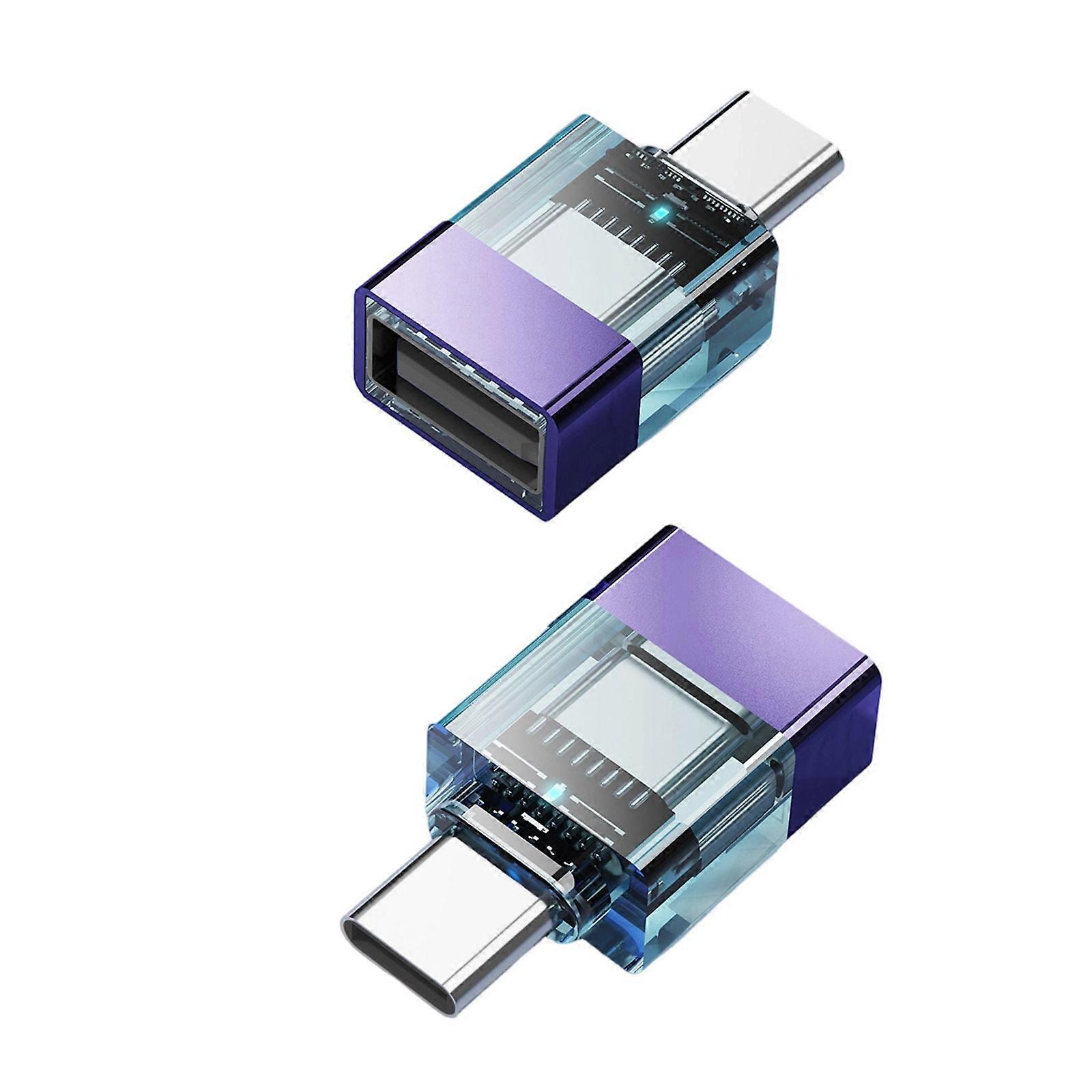 Transparent Type C USB Converters Adapters For U Disk Flash Drive External Device Connection  Purple