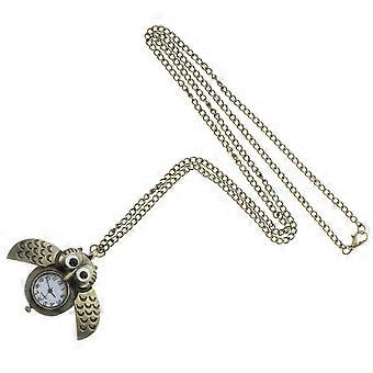 Vintage Retro Bronze Quartz Pocket Watch Pendant Chain Necklace Watches (Owl)