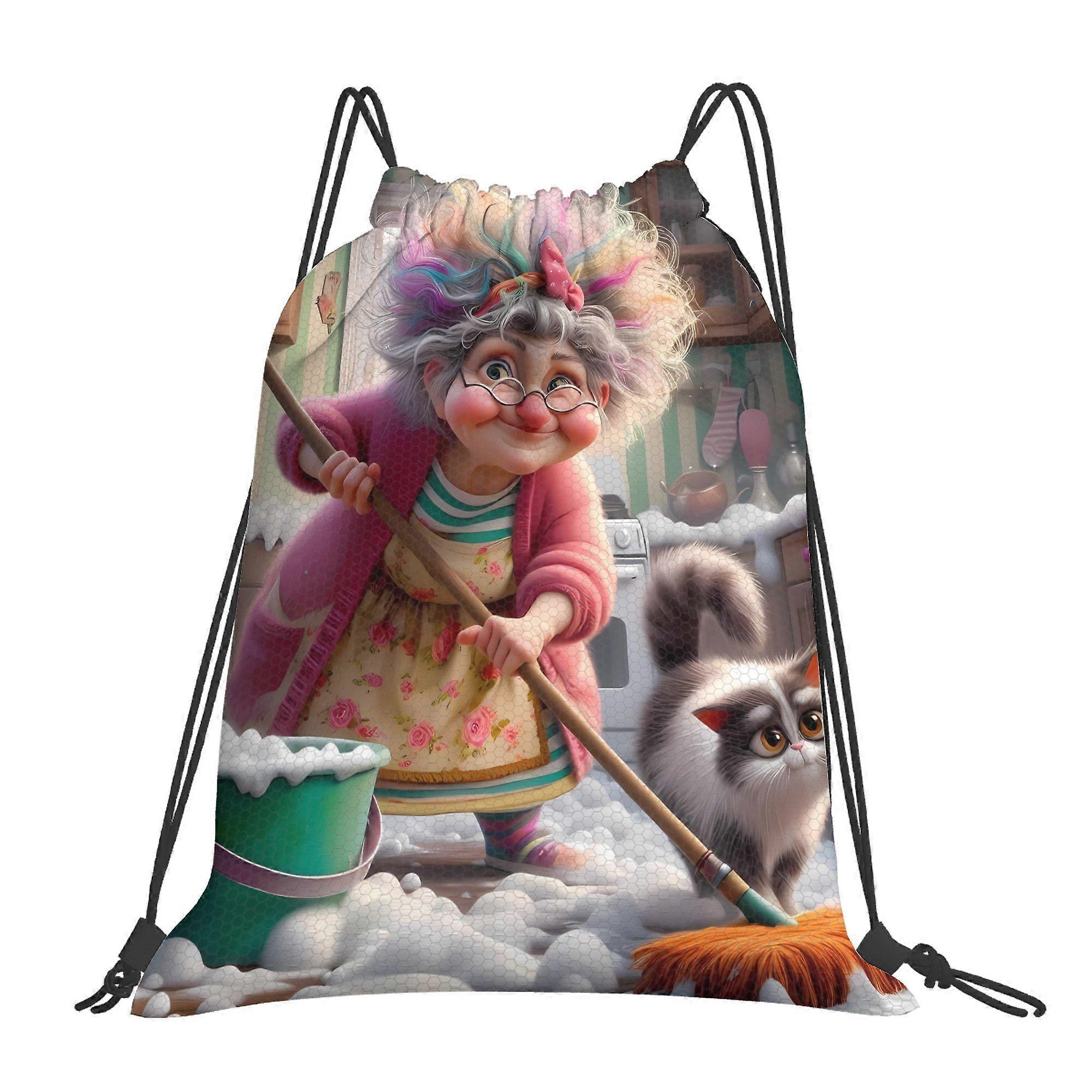 Old Lady Drawstring Bags-Dwazs