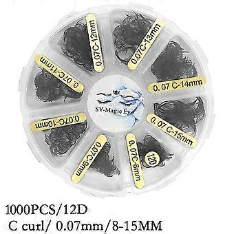 12D Pointy Base Loose Fan Lashes, 1000pcs Premade Eyelash Extensions, Curl C/D 0.05-0.07mm Mix 8-15mm for Natural Wispy Ultra Soft Light Look, Beginne