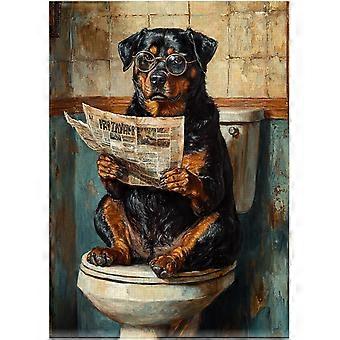 Rottweiler on Toilet Jigsaw Puzzle - Quirky Dog Reading Newwith Glasses - Dog Bathroom Decor Puzzles SQZ242