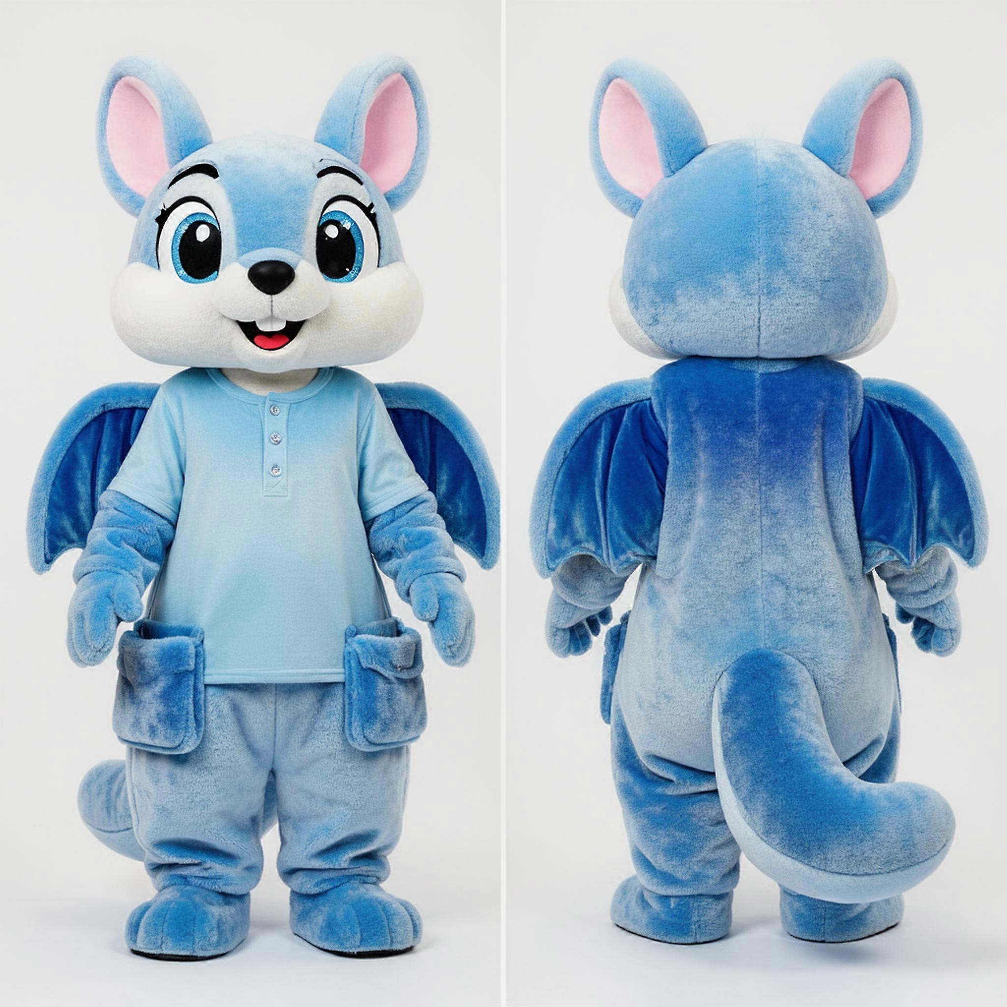 MASTICOT Sky Blue Fluffy Winged Flying Squirrel Mascot