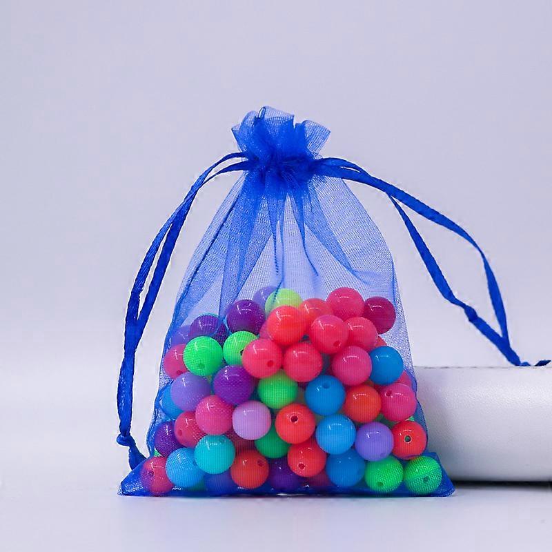 100pcs Rectangle Organza Drawstring Bags Medium Blue 12x9cm