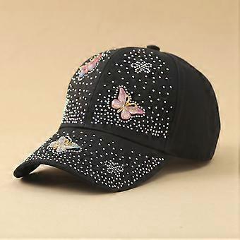Outdoor cycling leisure travel sunshade driver cap with small rhinestone butterfly baseball cap women's fashion duckbill cap black_one size fits all44