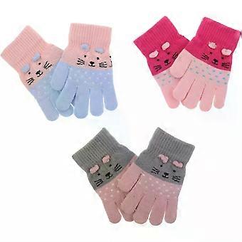 6 Paar kinderwarme, gestrickte Katzenhandschuhe mit Vollfingerspitze, Kinderhandschuhe für Jungen und Mädchen im Alter von 3-7 Jahren, weiche, warme Handschuhe zum Skifahren, in Hellblau.