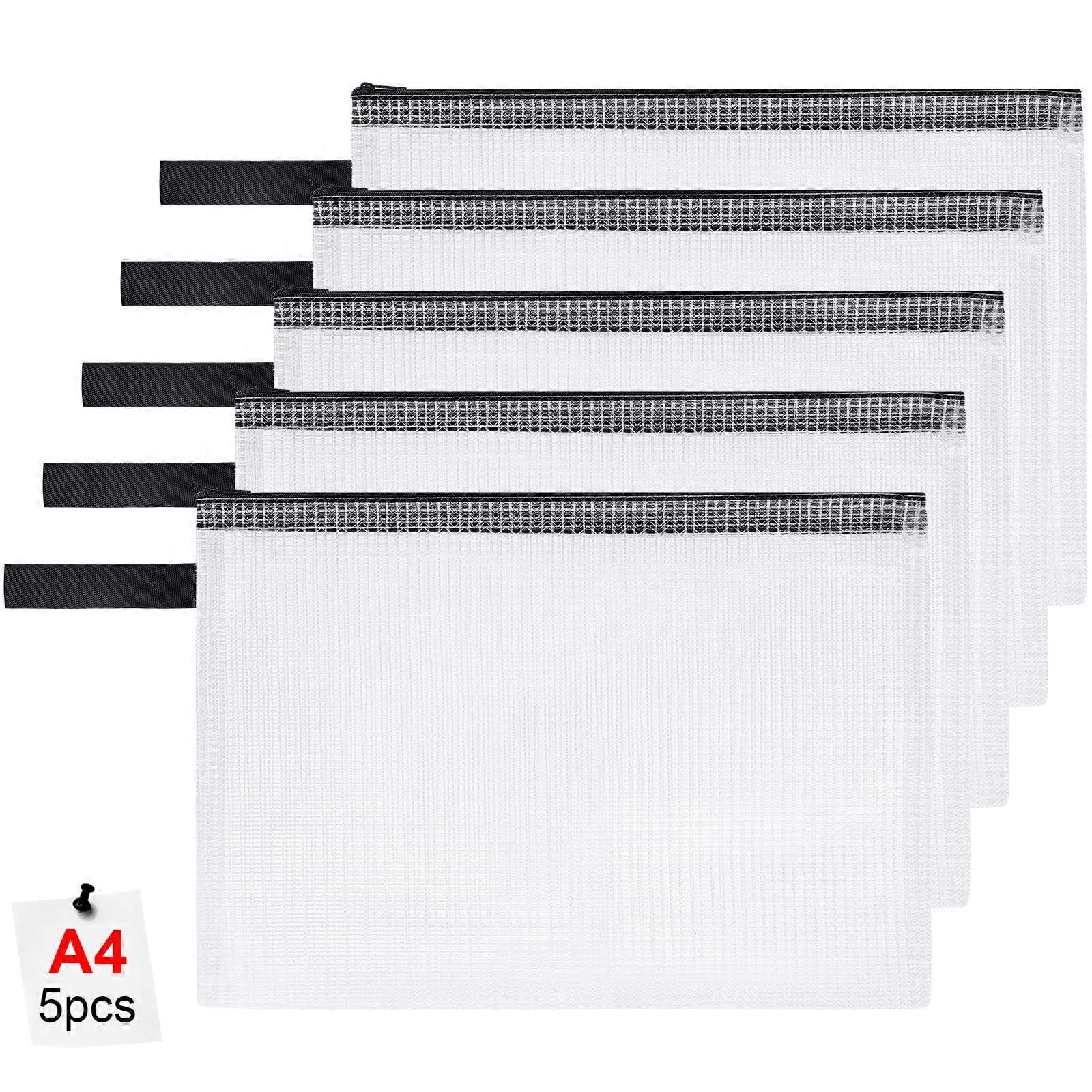 Plastic Wallets, 5PCS A4 Zip Lock Bags Document Wallet File