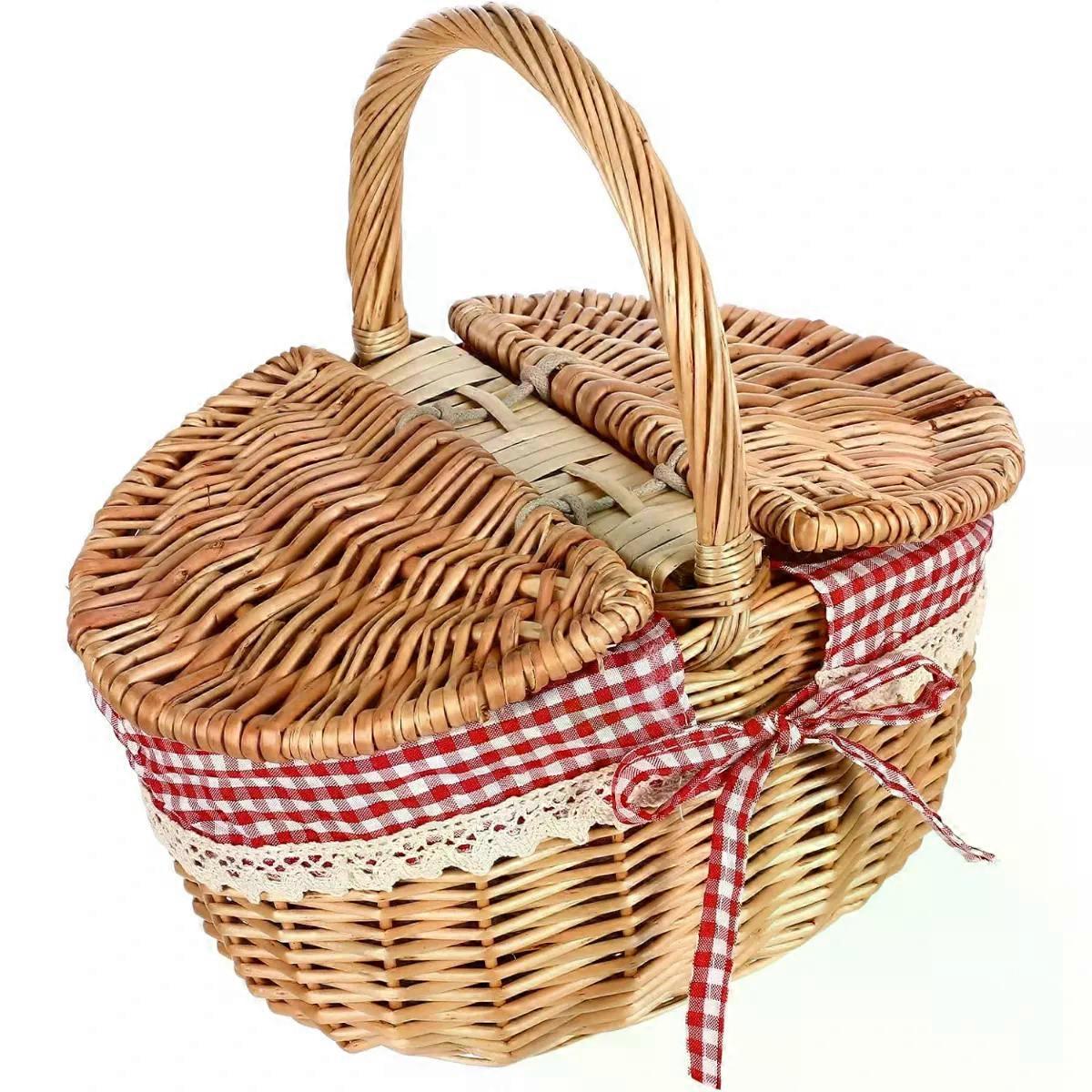 Picnic Basket with Double Lids, Oval Handheld Storage Bin
