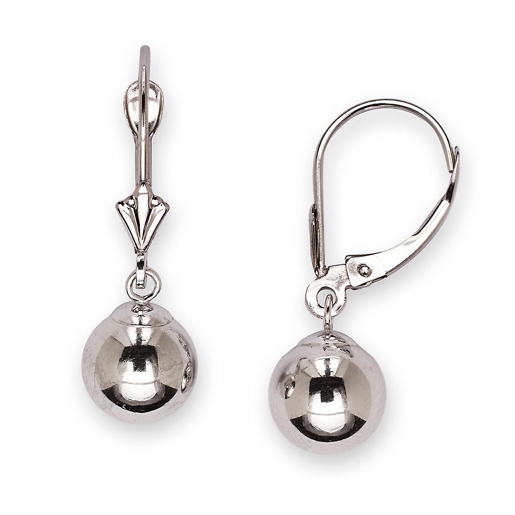 14k Yellow or White Gold Dangling Shiny Polished 5mm 8mm Ball Leverback Earrings for women (4 sizes)-Ball Earring