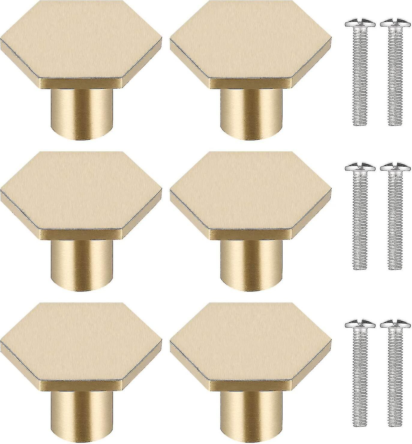 6pcs Solid Brass Door Handles, Hexagonal Gold Drawer Knobs Cupboard Knobs,door Knobs SX