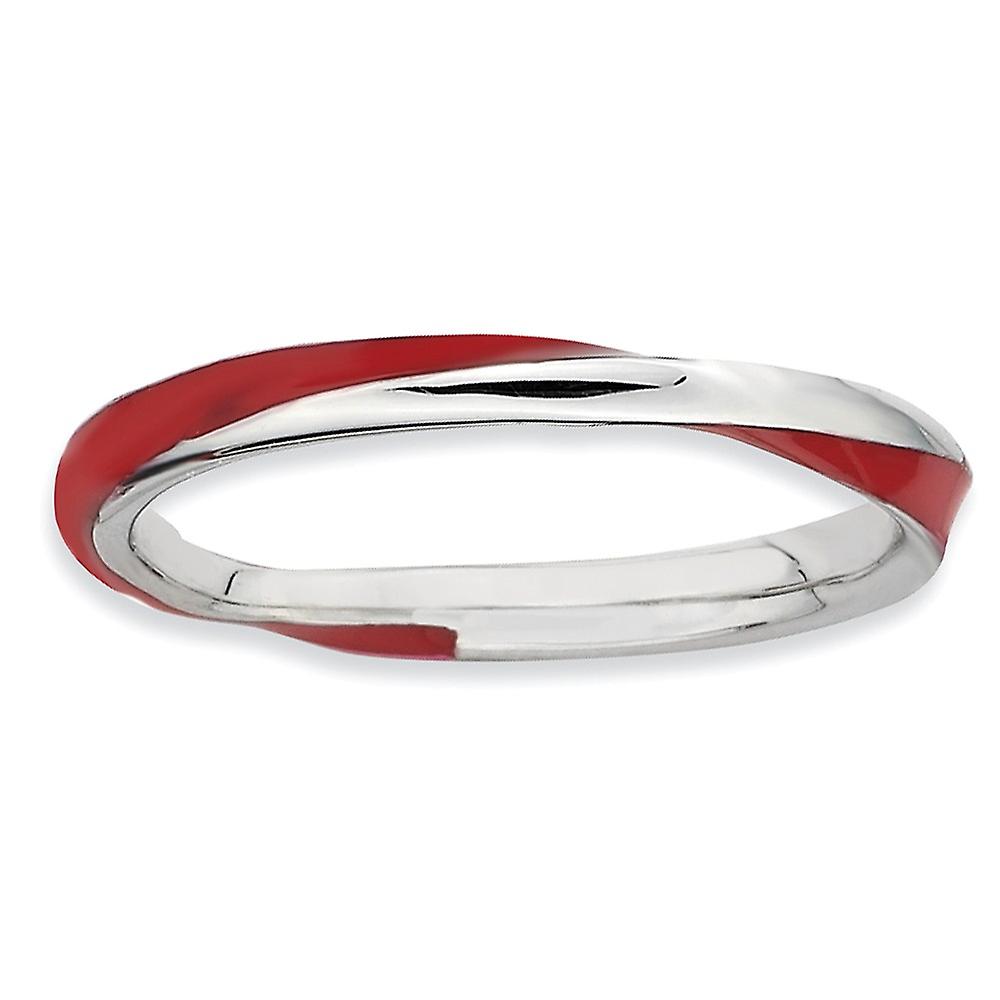 925 Sterling Silver Polished Twisted Red Enameled 2.5 x 2.25mm Stackable Ring Stackable Ring for Women - Ring Size: 5 to