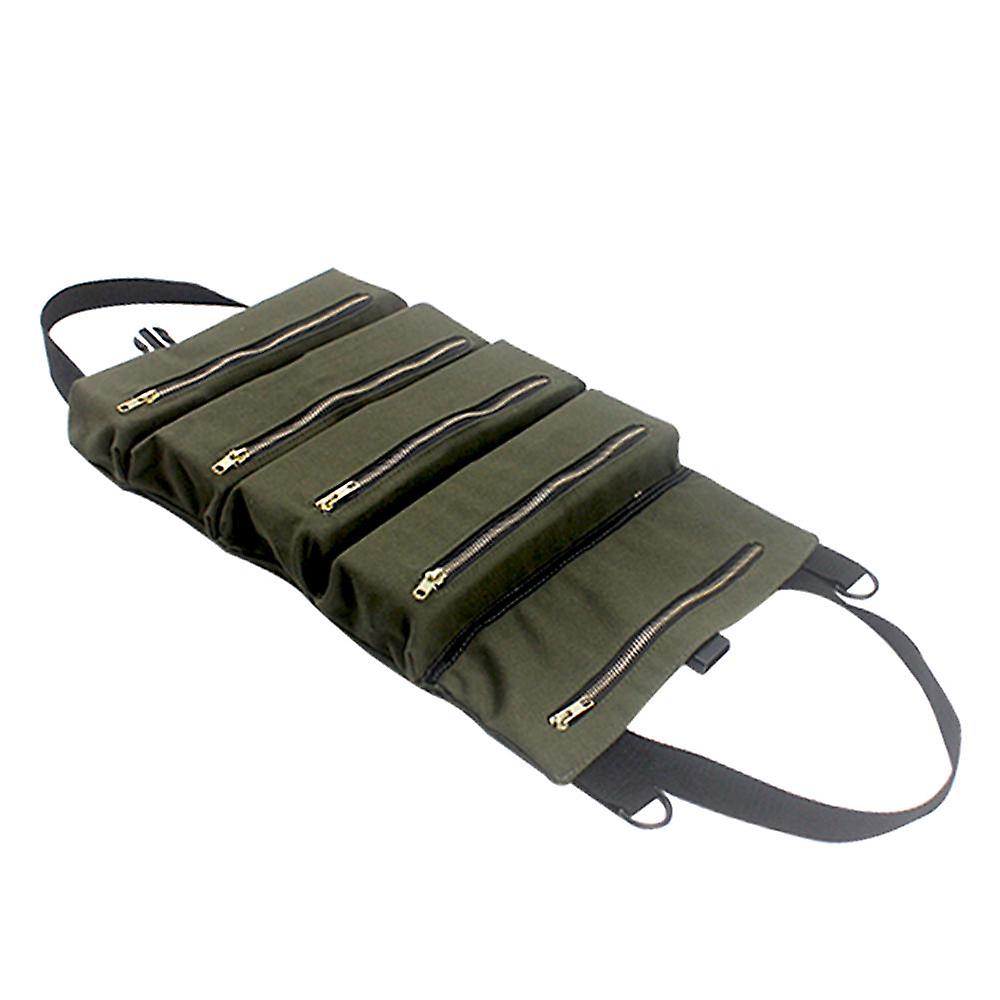 PENGGONG Tool Roll Up Bag Zippered Bag 5 Pockets Canvas Tool Organizer Portable Tool Roll-up Pouch Tool Bag Workbag Zipper Utility Tote