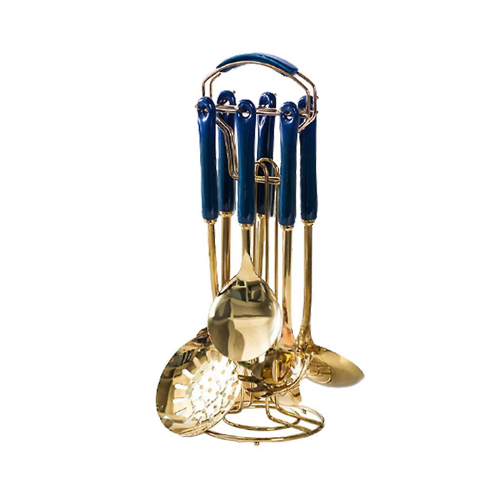 Stainless Cooking Utensils Set with Rotated Stand Kitchen Tools Kitchenware blue