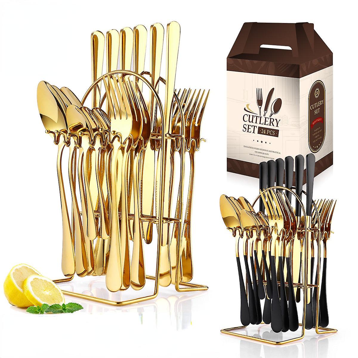 304 Stainless Steel Flatware Sets 24-piece Suit Western Food Four Main Pieces Tableware Stand Gift Box Multi-color