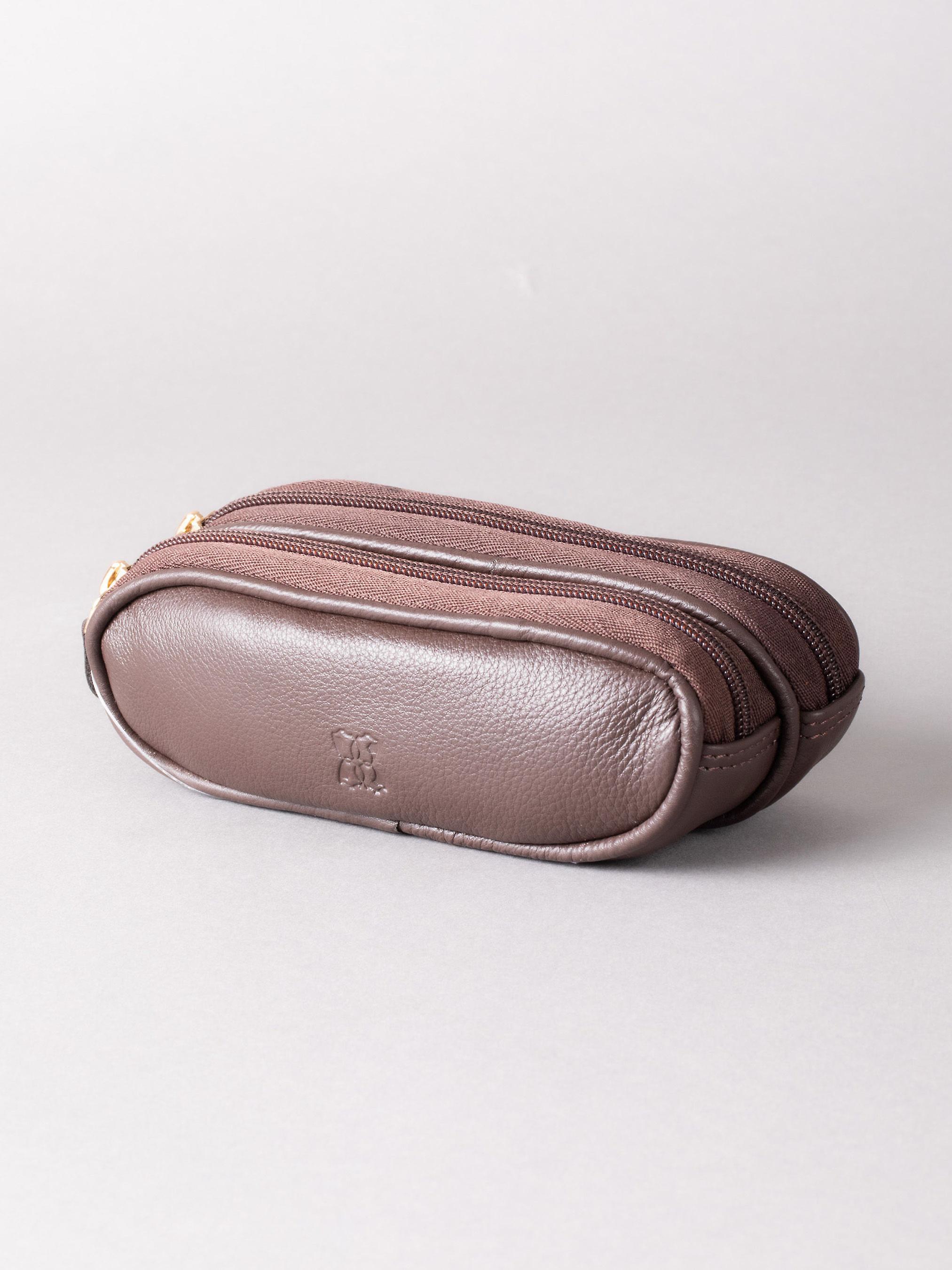 Leather Double Glasses Case in Brown