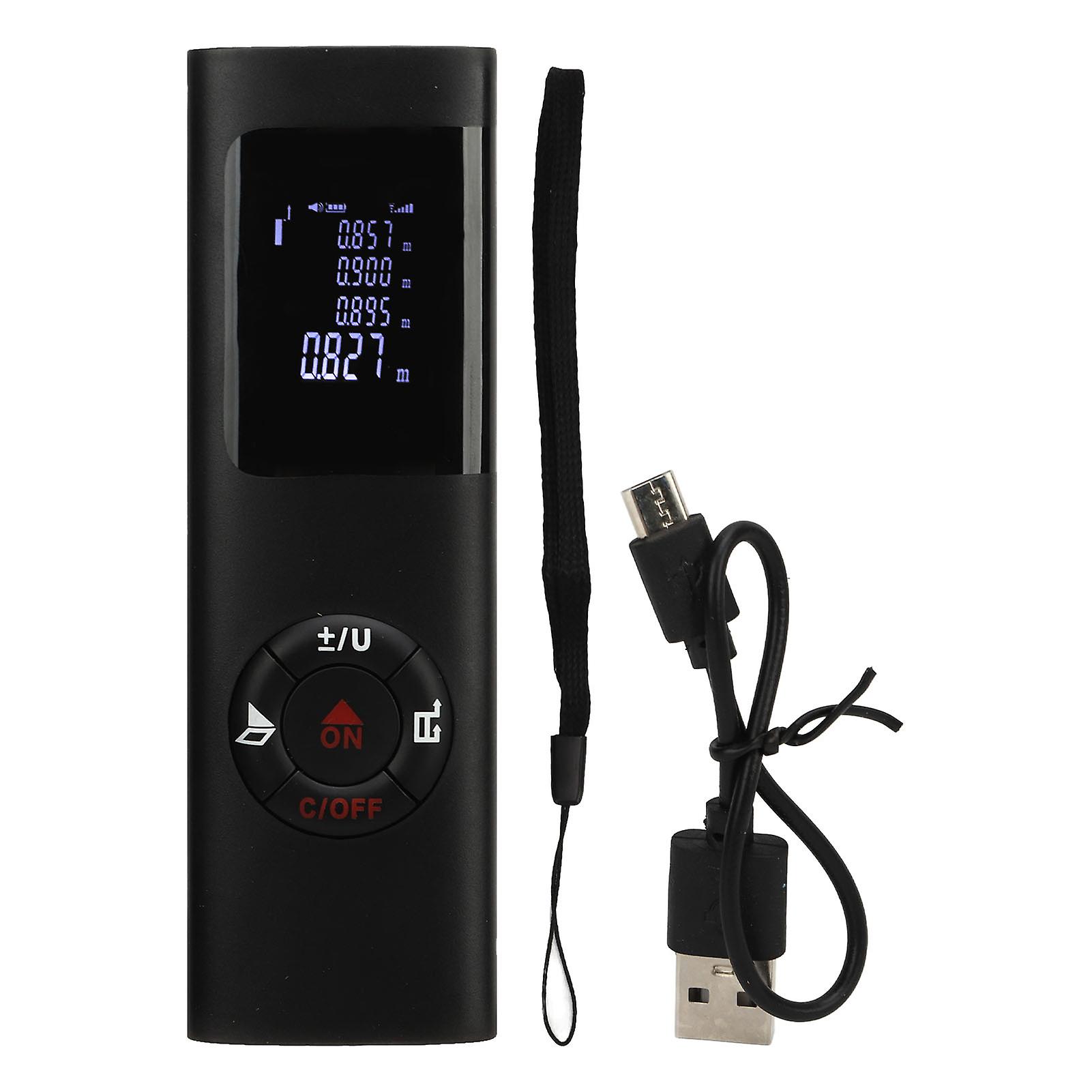 Electronic Rangefinder USB Rechargeable High Accuracy Digital Distance Measuring Ruler Built in Battery Black