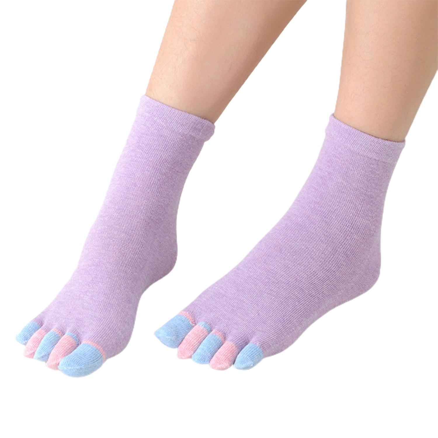 1 Pair Women Socks Middle Tube Contrast Color Split Toes High Elasticity Soft Keep Warm Non-Slip No